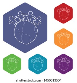 Globe icons vector colorful hexahedron set collection isolated on white