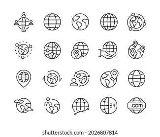 Globe Icons - Vector Line Icons. Editable Stroke. Vector Graphic