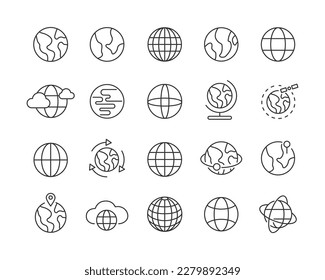 Globe Icons - Vector Line. Editable Stroke.