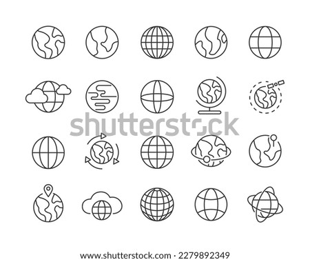 Globe Icons - Vector Line. Editable Stroke.