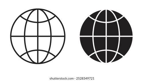 Globe icons. Vector set in filled and line style.