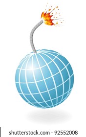 Globe as ignited bomb isolated on the white background.