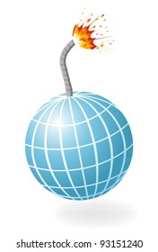 Globe as ignited bomb isolated on the white background.