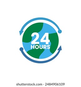 Globe illustration with 24 hours text suitable for illustrating time concept, perfect for business presentations, website banners, and social media posts