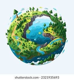 Ilustración de los glóbulos con árboles, islas y clipart oceánica