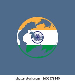 Globe with India flag on blue background,illustration vector