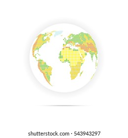 Globe with indicating relief dotted multicolor vector illustration isolated on white background