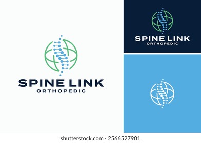 Globe with Initial Letter S Backbone Vertebral Column for Global Orthopedic Spine Doctor logo design