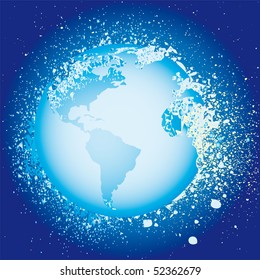 Globe ink splatter vector illustration. Grunge