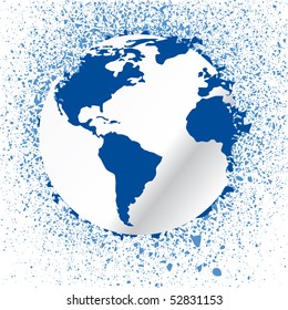Globe ink splatter vector illustration. Grunge