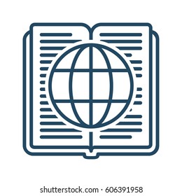 Globe inside Book vector icon in meaning Global Knowledge or Distance Education