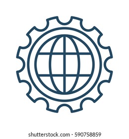 Globe Inside a Gear vector icon in meaning Global Management