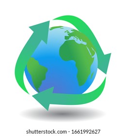 globe inside looping arrow eco green recycle symbol vector illustration