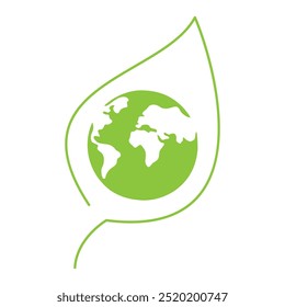 Globo dentro da folha de planta. Design do logotipo ecológico. Símbolo de ambiente