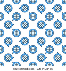 Globe inside Speech Bubble vector concept colored seamless pattern