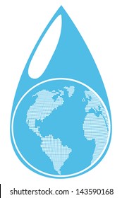 Globe inside water drop global warming background vector concept