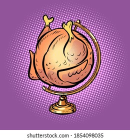 globe international grilled chicken on a spit comics illustration drawing