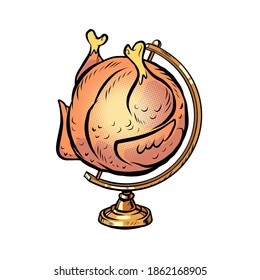 globe international grilled chicken on a spit comics illustration drawing