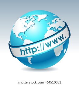 Globe With Internet Adress. Clean Vector Illustration On Gradient Background. Web Design Element.