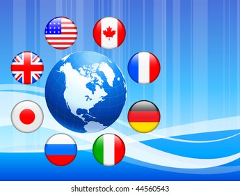 Globe with Internet Flag Buttons Background Original Vector Illustration