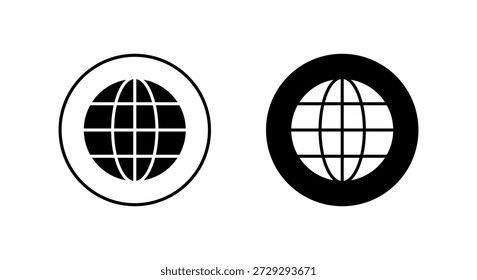Ícone da internet globo em círculo preto. Símbolo de web, site e site mundial