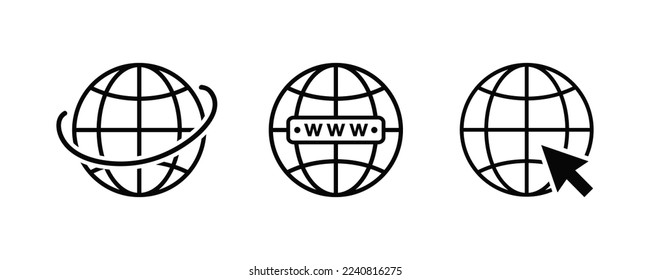 Globe or internet icons set. Black internet symbol flat style on white background. Vector