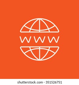Globe internet line icon for web, mobile and infographics. Vector white icon isolated on red background.