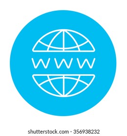 Globe internet line icon for web, mobile and infographics. Vector white icon on the light blue circle isolated on white background.