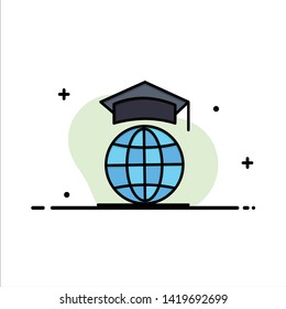 Globe, Internet, Online, Graduation  Business Flat Line Filled Icon Vector Banner Template