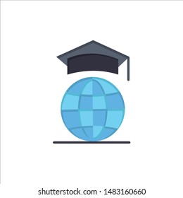 Globe, Internet, Online, Graduation  Flat Color Icon. Vector icon banner Template