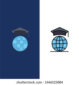 Globe, Internet, Online, Graduation  Icons. Flat and Line Filled Icon Set Vector Blue Background