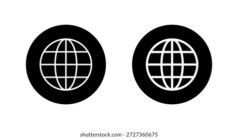 Globe Internet-Umrisssymbol in schwarzem Kreis. Globales Netzwerk, weltweites Web und Website-Symbol
