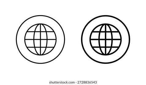 Globe Internet-Umrisssymbol in kreisförmiger Linie. Globales Netzwerk, weltweites Web und Website-Symbol