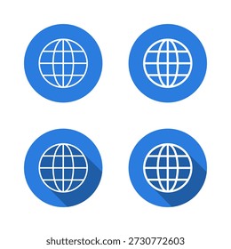 Icono de contorno de Internet de globo con sombra larga. Red global, Web mundial y símbolo de Sitio web