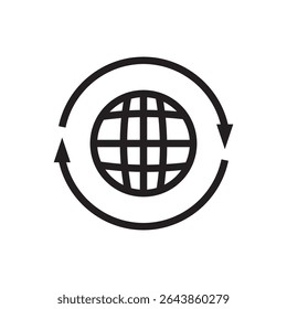  globe internet sign icon. Globe symbol with rotating arrows for global data access.