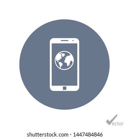 A globe and the internet vector icon in the smartphone. The sign of a globe, the earth and the internet.