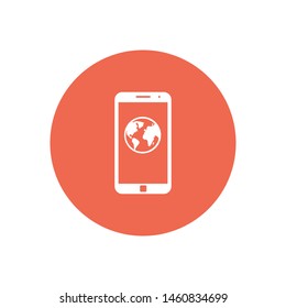 A globe and the internet vector icon in the smartphone. The sign of a globe, the earth and the internet.