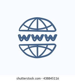 Icono de esbozo de vector de Internet de globo aislado en segundo plano. Dibujó un icono de Internet en Globe. Icono de boceto de internet de globo para infografía, sitio web o aplicación.