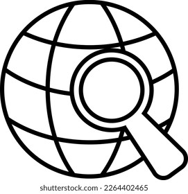 globe, internet and web sites sign with magnifying glass minimal icon illustration