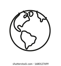 The globe isolated on a white background. Icon, icon of the flat planet Earth in a simple drawing style. Vector illustration
