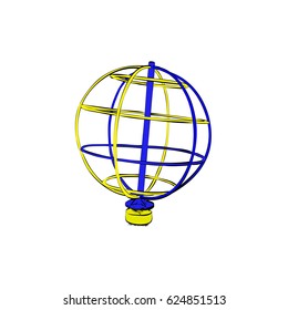 Globe isolated on white background. Yellow and blue globe for travel theme design.
