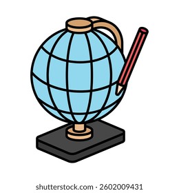 Globe isometric 3D color icon, mini illustration. use for modern concept, print, UI, UX kit, web and app development. Vector EPS 10, related to learning and education, science