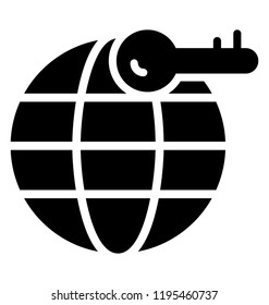 Globe with key denoting icon for save earth 