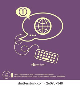 Globe and keyboard design elements. Line icons for application development, web page coding and programming, creative process