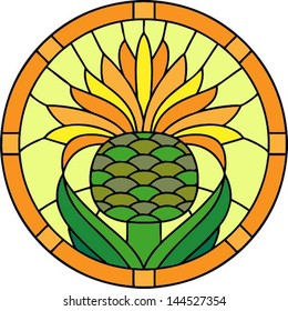 Globe Knapweed / Flower yellow cornflower (Centaurea cyanus).  Vector illustration in Stained glass window