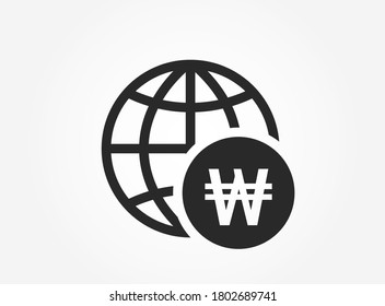 globe with korean won coin icon. world money symbol. financial and banking infographic element and symbol for web design
