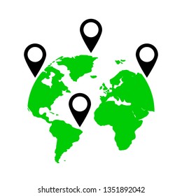 Globe and labels black and green on a white background, vector