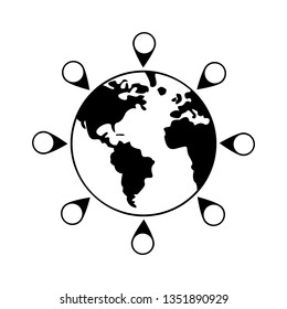 Globe and labels , black on a white background, vector