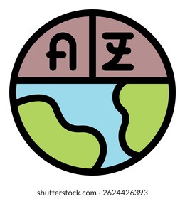 Globe with language letters symbolizing global communication and online education connecting people through language learning