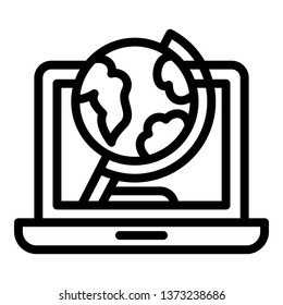 Globe in a laptop icon. Outline globe in a laptop vector icon for web design isolated on white background